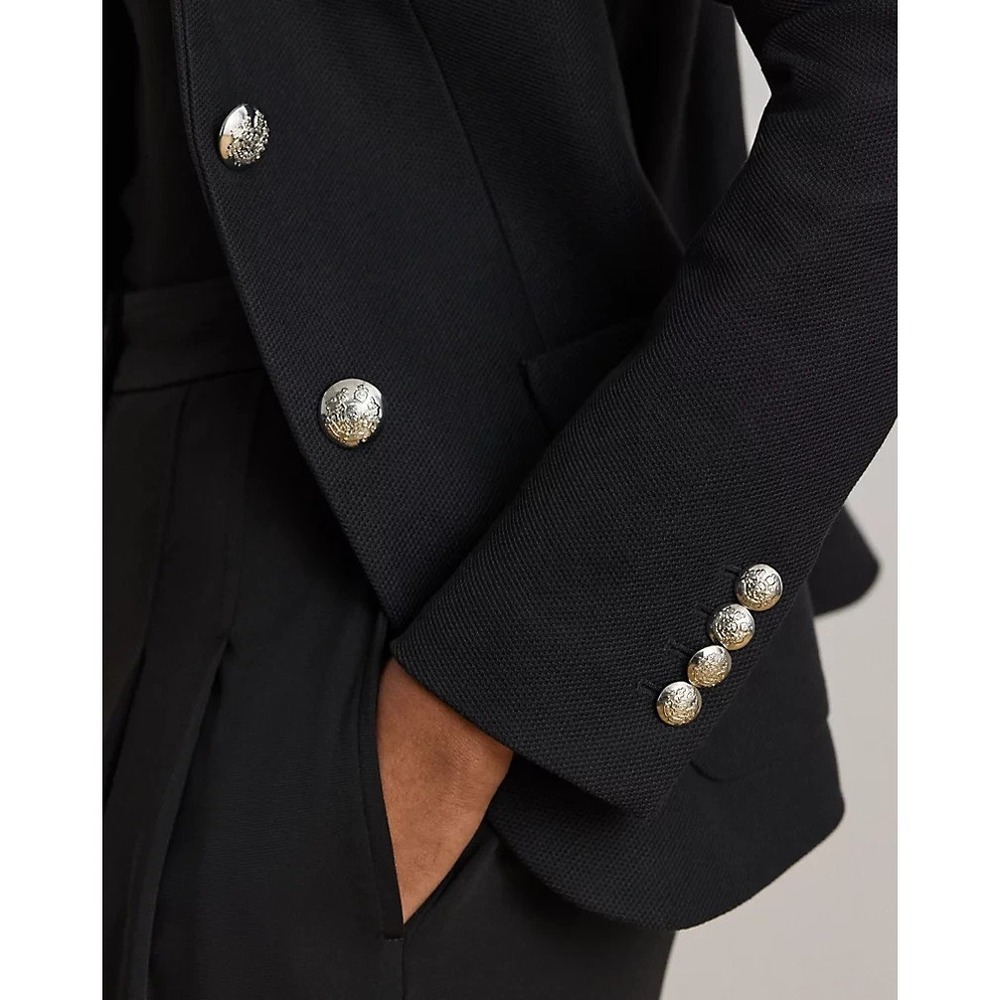 Lauren Ralph Lauren Women's Bullion Jacquard Blazer Navy Silver Button Size M - Picture 3 of 13